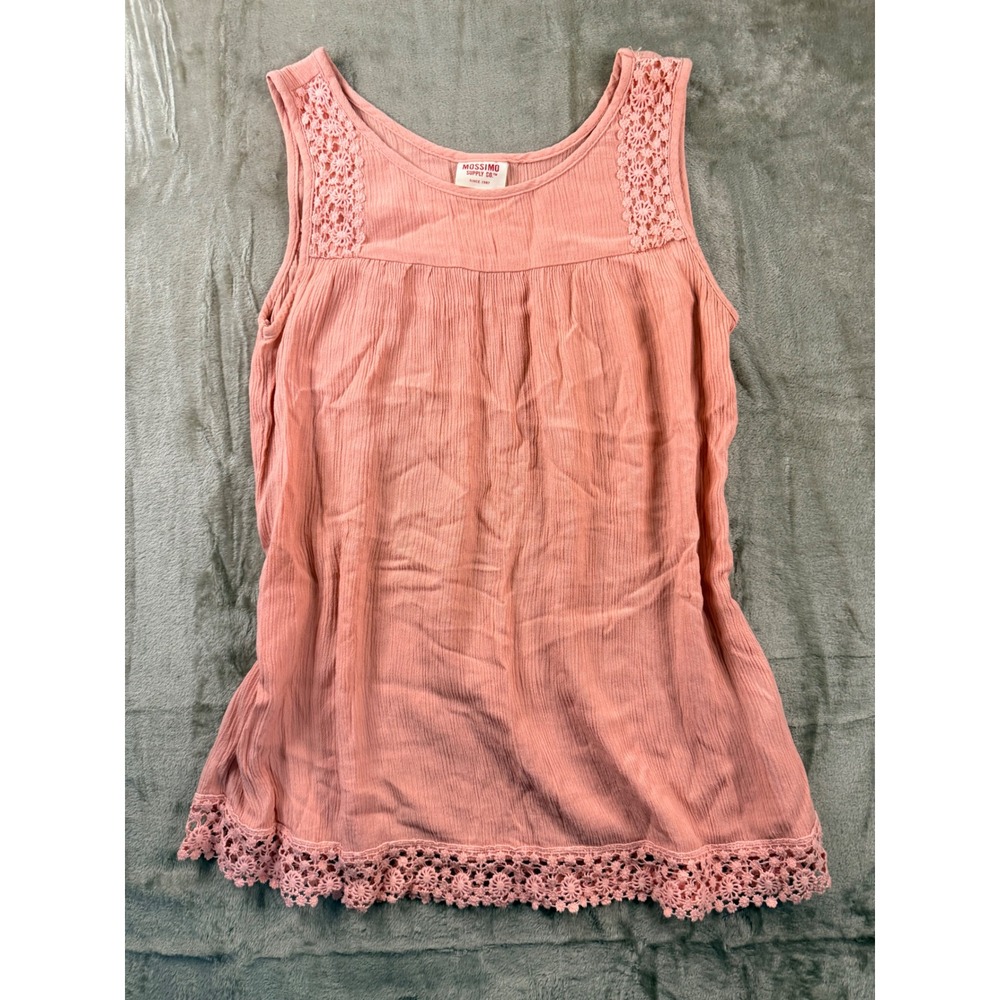 Y2K Mossimo Supply Womens XS Coral Pink Crochet Lace Trim Top Coquette Feminine